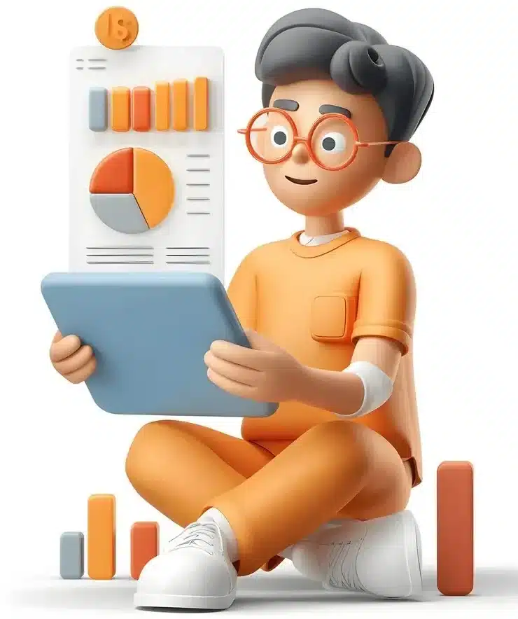 3D illustration of an SEO expert analyzing data for on-page optimization services by Web Vision Expert.