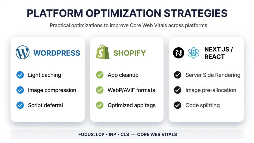 How to fix core web vitals across WordPress Shopify and NextJS platform optimization strategies